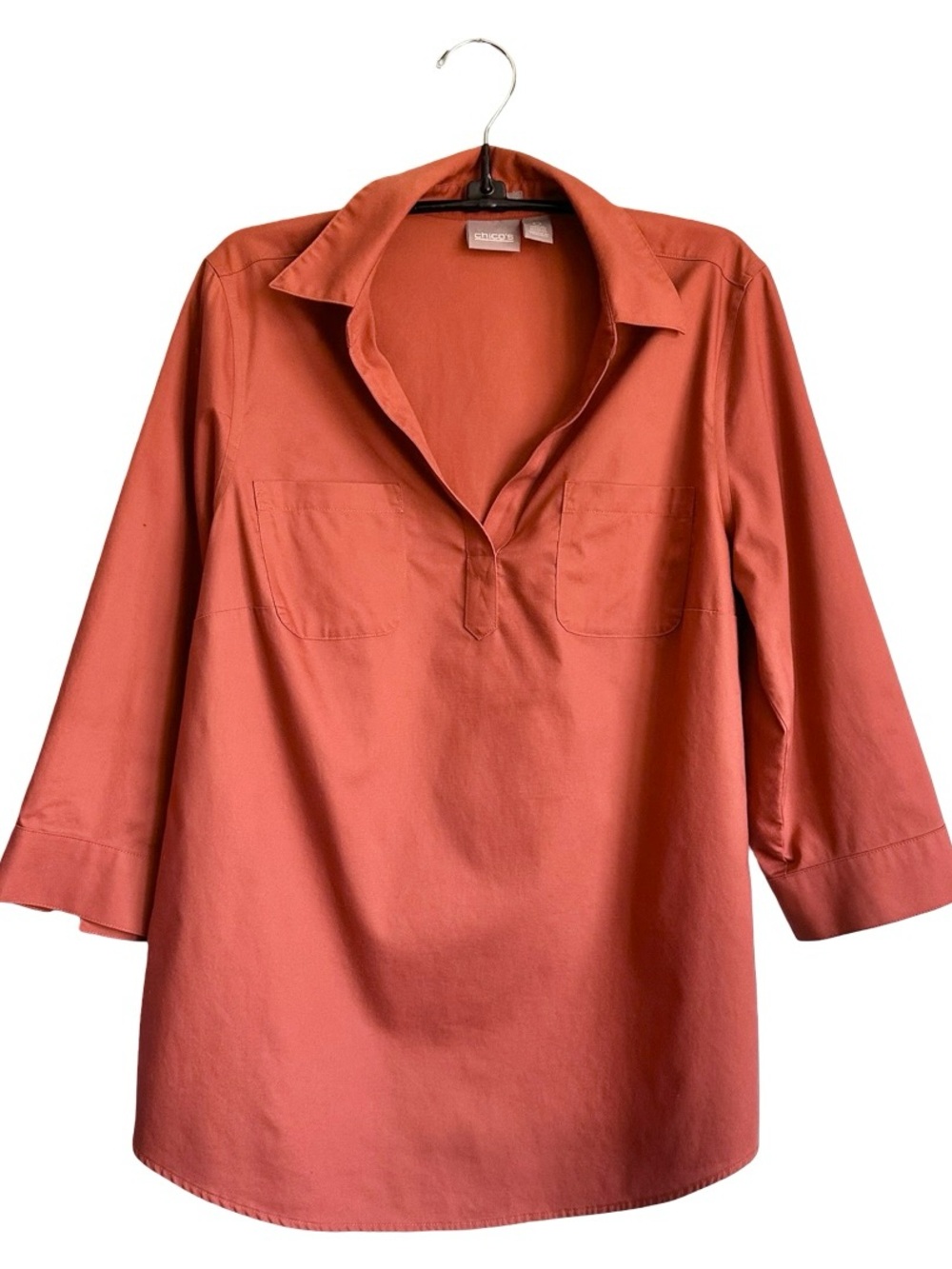 Chico's Women’s Rust Popover Shirt Size Small 4 EUC Fall Preppy Business Casual